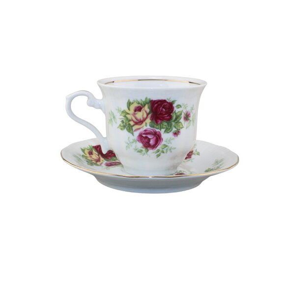 Crystal Clear English Rose Porcelain Cup & Saucer Made in Poland - Picture 16 of 17